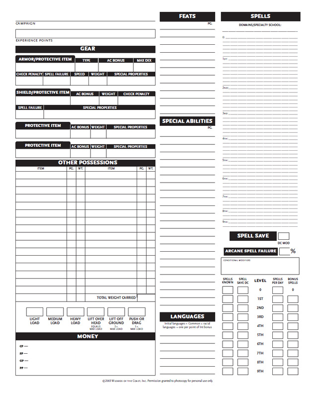 d&d deluxe character sheets 3.5 pdf free